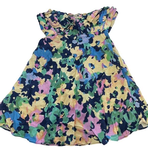 Nicholas Dress Womens 2 Blue Yellow Pink Simie Floral Sweetheart Mini Strapless - Picture 2 of 12